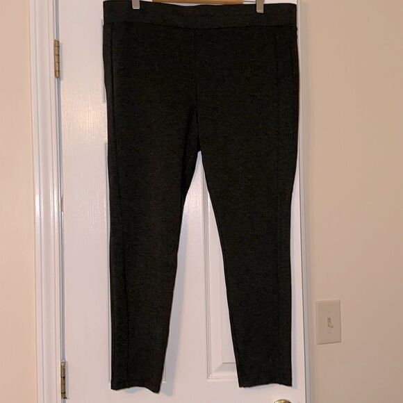 LOFT XL Charcoal Gray Ponte Knit Tuxedo Stripe Pull-On High Waist Pants - Picture 3 of 13